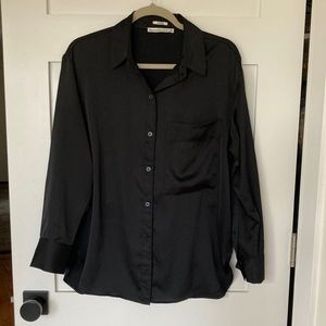 Abercrombie & Fitch Oversized Button Up Satin Blouse in Black size Small